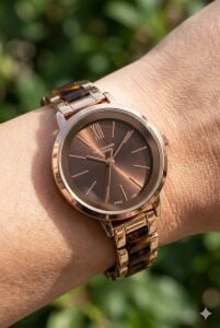 Lee Cooper Kadın Kol Saati | 32mm, Kahverengi Kadran, Pembe Altın Renk Kasa ve Kordon