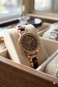 Lee Cooper Kadın Kol Saati | 32mm, Kahverengi Kadran, Pembe Altın Renk Kasa ve Kordon