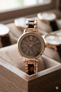 Lee Cooper Kadın Kol Saati | 32mm, Kahverengi Kadran, Pembe Altın Renk Kasa ve Kordon