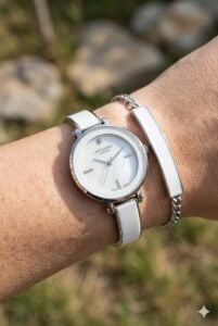 Lee Cooper Beyaz Renk Kadın Kol Saati | 32mm, Beyaz Kadranlı, Çelik Kordonlu - Bileklik Hediyeli