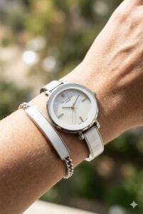 Lee Cooper Beyaz Renk Kadın Kol Saati | 32mm, Beyaz Kadranlı, Çelik Kordonlu - Bileklik Hediyeli