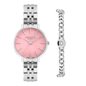 Lee Cooper Pembe Kadranlı Kadın Kol Saati | 34mm, Çelik Kordonlu - Bileklik Hediyeli
