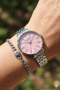 Lee Cooper Pembe Kadranlı Kadın Kol Saati | 34mm, Çelik Kordonlu - Bileklik Hediyeli