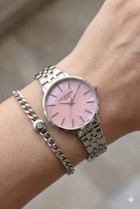Lee Cooper Pembe Kadranlı Kadın Kol Saati | 34mm, Çelik Kordonlu - Bileklik Hediyeli