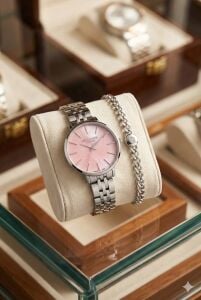 Lee Cooper Pembe Kadranlı Kadın Kol Saati | 34mm, Çelik Kordonlu - Bileklik Hediyeli