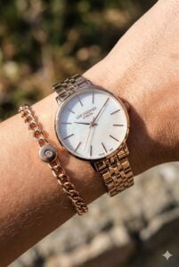 Lee Cooper 34mm, Beyaz Kadranlı Kadın Kol Saati | Rose Gold Çelik Kordon - Bileklik Hediyeli