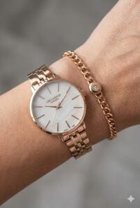 Lee Cooper 34mm, Beyaz Kadranlı Kadın Kol Saati | Rose Gold Çelik Kordon - Bileklik Hediyeli