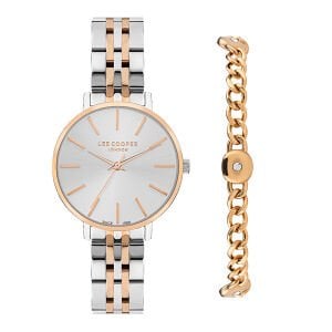 Lee Cooper Zarif ve Şık Kadın Kol Saati | Silver Rose Gold Çelik Kordonlu - Bileklik Hediyeli