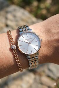 Lee Cooper Zarif ve Şık Kadın Kol Saati | Silver Rose Gold Çelik Kordonlu - Bileklik Hediyeli