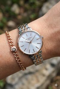 Lee Cooper Zarif ve Şık Kadın Kol Saati | Silver Rose Gold Çelik Kordonlu - Bileklik Hediyeli