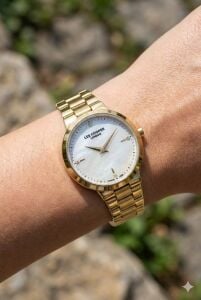 Lee Cooper 30mm, Altın Renk Çelik Kordonlu Zarif Kadın Kol Saati