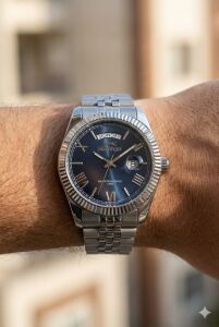 Slazenger Romen Rakamlı Erkek Kol Saati | 41mm, Çelik Kordonlu, Lacivert Kadran, Day Date Tasarım