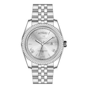 Slazenger 41mm Erkek Kol Saati | Çelik Kordonlu, Gümüş Kadran, Day Date Tasarım, 10ATM