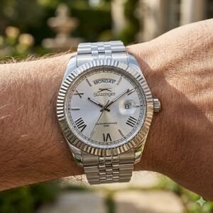 Slazenger 41mm Erkek Kol Saati | Çelik Kordonlu, Gümüş Kadran, Day Date Tasarım, 10ATM