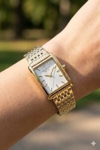 Gant Japon Mekanizma Kadın Kol Saati | Altın Renk Çelik Kordon, Beyaz Dikdörtgen Kadran, 24mm