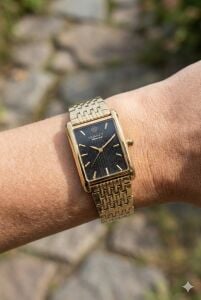 Gant Dikdörtgen Kasa Kadın Kol Saati | Japon Mekanizma, Altın Renk Çelik Kordon, Siyah Kadran