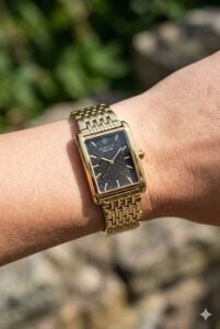 Gant Dikdörtgen Kasa Kadın Kol Saati | Japon Mekanizma, Altın Renk Çelik Kordon, Siyah Kadran