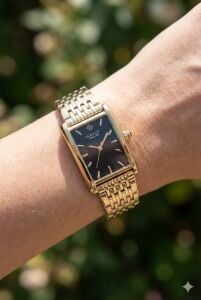 Gant Dikdörtgen Kasa Kadın Kol Saati | Japon Mekanizma, Altın Renk Çelik Kordon, Siyah Kadran