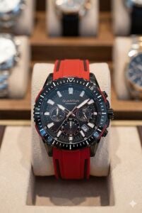 Quantum Spor Erkek Kol Saati | 45mm Spor Kasa, Kırmızı Silikon Kordon, Kronograf, 10ATM