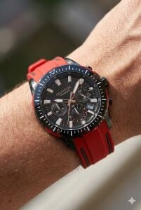 Quantum Spor Erkek Kol Saati | 45mm Spor Kasa, Kırmızı Silikon Kordon, Kronograf, 10ATM