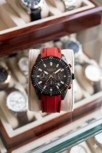 Quantum Spor Erkek Kol Saati | 45mm Spor Kasa, Kırmızı Silikon Kordon, Kronograf, 10ATM