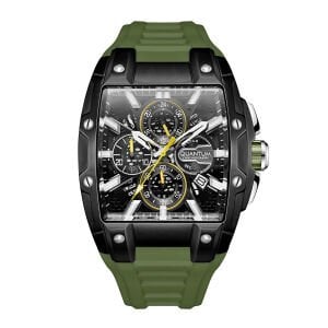 Quantum Sportif Güçlü Tasarım Erkek Kol Saati | Koyu Yeşil Silikon Kordon, Kronograf, 5ATM