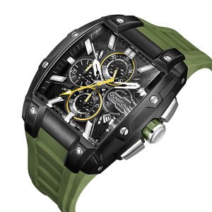 Quantum Sportif Güçlü Tasarım Erkek Kol Saati | Koyu Yeşil Silikon Kordon, Kronograf, 5ATM