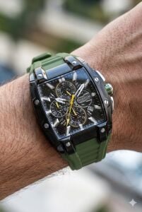 Quantum Sportif Güçlü Tasarım Erkek Kol Saati | Koyu Yeşil Silikon Kordon, Kronograf, 5ATM