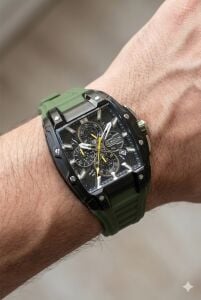 Quantum Sportif Güçlü Tasarım Erkek Kol Saati | Koyu Yeşil Silikon Kordon, Kronograf, 5ATM