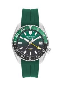 Quantum Otomatik GMT Erkek Kol Saati | 42mm, Safir Cam, Yeşil Silikon, 20ATM