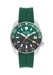 Quantum Otomatik GMT Erkek Kol Saati | 42mm, Safir Cam, Yeşil Silikon, 20ATM