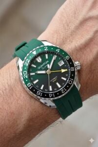 Quantum Otomatik GMT Erkek Kol Saati | 42mm, Safir Cam, Yeşil Silikon, 20ATM