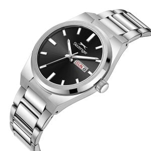 Slazenger Gümüş Renk Erkek Kol Saati | 41mm, Siyah Kadran, Paslanmaz Çelik, 10 ATM