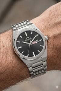 Slazenger Gümüş Renk Erkek Kol Saati | 41mm, Siyah Kadran, Paslanmaz Çelik, 10 ATM