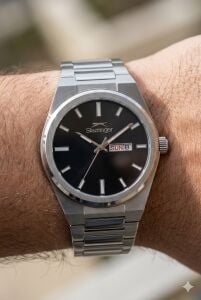 Slazenger Gümüş Renk Erkek Kol Saati | 41mm, Siyah Kadran, Paslanmaz Çelik, 10 ATM