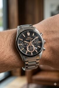 Slazenger Rose Gold Detaylı Erkek Kol Saati | 42mm, Siyah Kadran, Paslanmaz Çelik, 10ATM