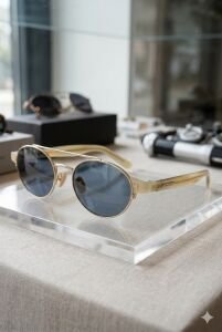 Quantum Altın Çerçeve Polarize Unisex Güneş Gözlüğü Mavi Cam 51 mm