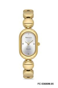 Ferrucci 33 mm Çelik Kasa Altın Renk Kordon Gümüş Kadran Klasik Kadın Kol Saati