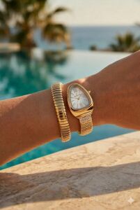 Essence Kadın 22 mm Çelik Kasa Altın Çelik Kordon Sedef Kadran Analog Kol Saati