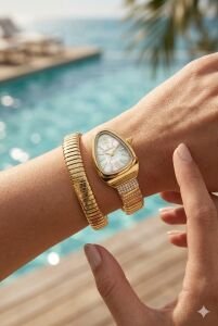 Essence Kadın 22 mm Çelik Kasa Altın Çelik Kordon Sedef Kadran Analog Kol Saati