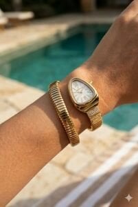 Essence Kadın 22 mm Çelik Kasa Altın Çelik Kordon Sedef Kadran Analog Kol Saati