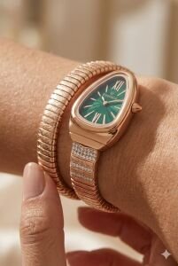 Essence Kadın 22 mm Çelik Kasa Rose Gold Çelik Kordon Yeşil Kadran Kol Saati