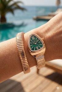 Essence Kadın 22 mm Çelik Kasa Rose Gold Çelik Kordon Yeşil Kadran Kol Saati