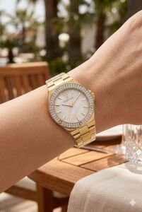 Essence Kadın 32 mm Çelik Kasa Altın Çelik Kordon Sedef Kadran Analog Kol Saati