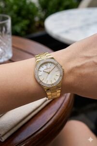 Essence Kadın 32 mm Çelik Kasa Altın Çelik Kordon Sedef Kadran Analog Kol Saati