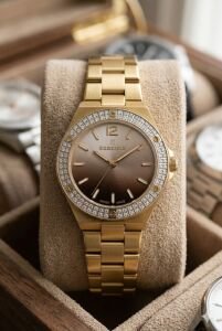 Essence Kadın 32 mm Çelik Kasa Altın Çelik Kordon Kahverengi Kadran Kol Saati