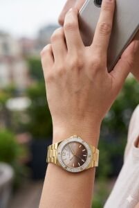 Essence Kadın 32 mm Çelik Kasa Altın Çelik Kordon Kahverengi Kadran Kol Saati