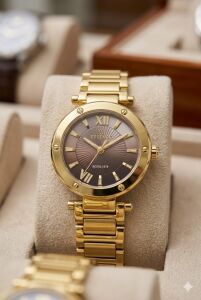 Essence 26 mm Çelik Kasa Gold Çelik Kordon Koyu Kahverengi Kadran Kadın Kol Saati