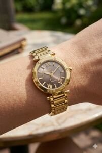 Essence 26 mm Çelik Kasa Gold Çelik Kordon Koyu Kahverengi Kadran Kadın Kol Saati