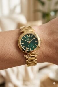 Essence Yeşil Kadran Kadın Kol Saati | 26 mm Çelik Kasa, Çelik Kordon, Zarif Tasarım